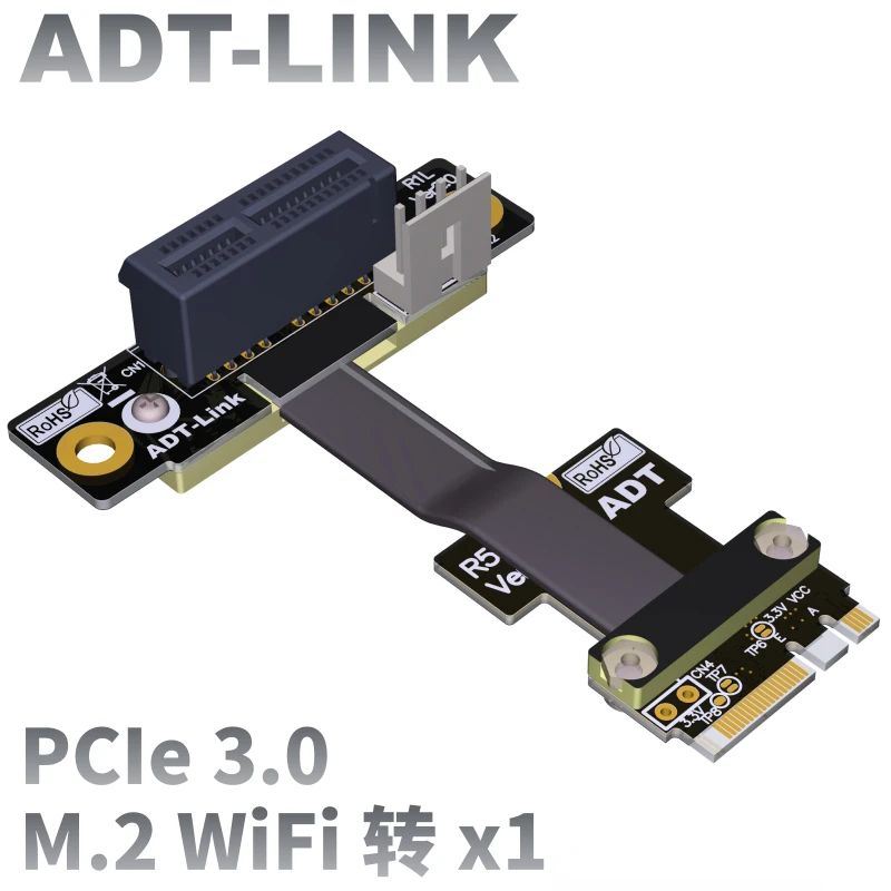 ADT-Link M.2 WiFi To PCI-E x1 Extension Cable Key A.E. Extender Adapter PCIe 3.0 x1 Audio Card To M.2 A.E Wifi Full Speed 8G/Bps