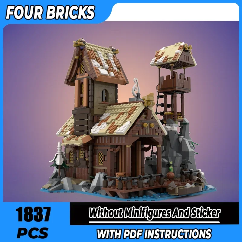 Blocs de construction Moc, maison de Port Viking, technologie, briques modulaires, modèle cadeaux, jouets de noël, ensembles de bricolage, assemblage
