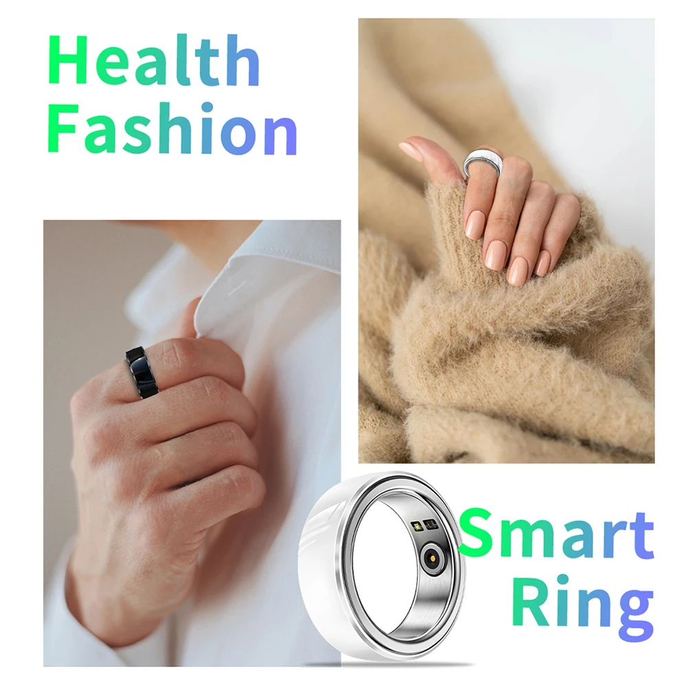 Anillo inteligente de salud rastreador de Fitness IP68 impermeable Nano cuerpo de cerámica anillo interior de acero inoxidable anillo de dedo con Base de carga