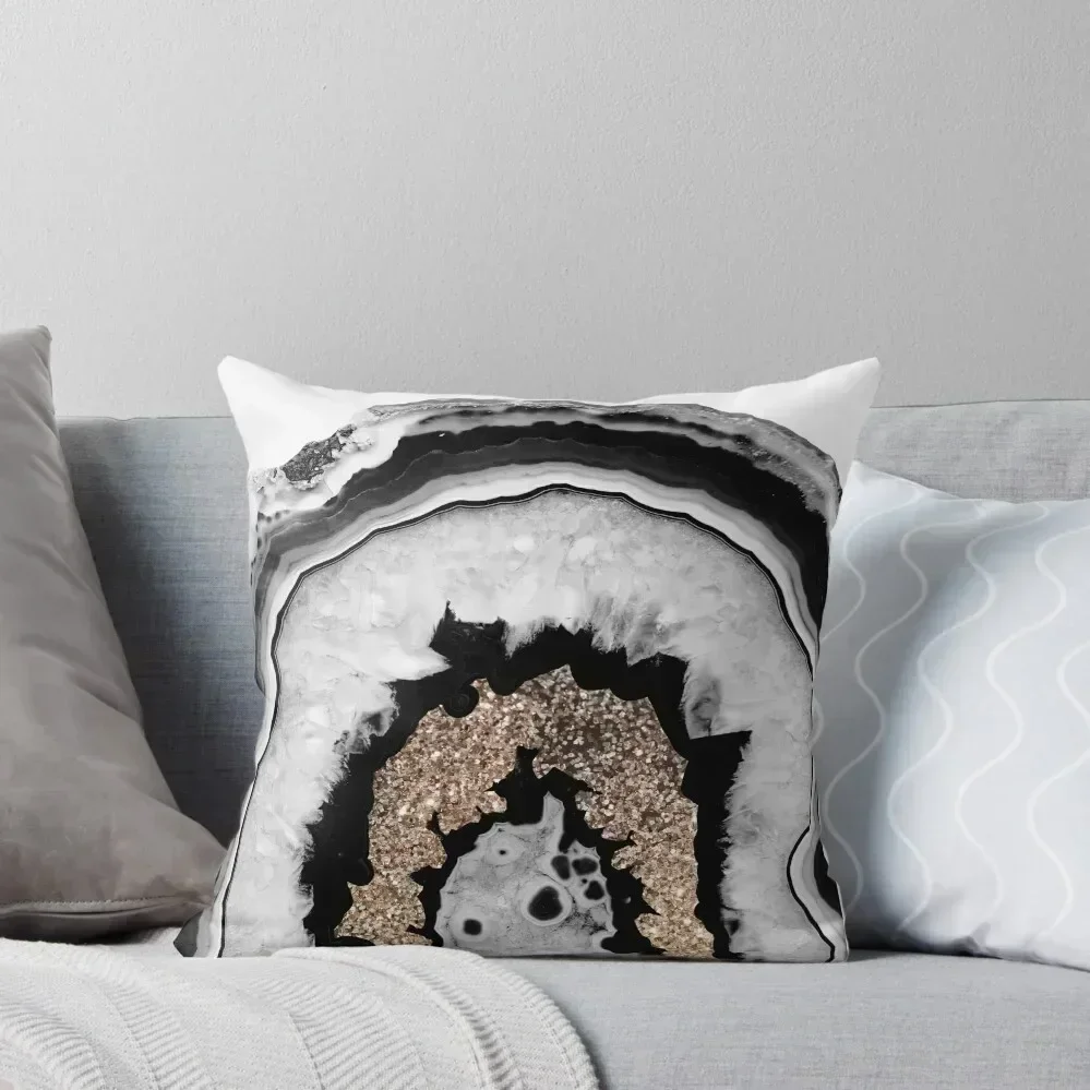 

Gray Black White Agate with Gold Glitter #1 (Faux Glitter) #gem #decor #art Throw Pillow Sofa Covers pillow