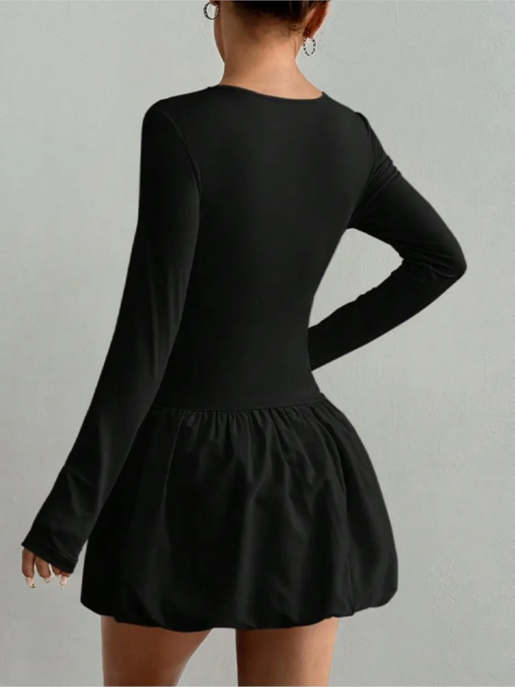 Sexy Mini Kleid Schlank Langarm Weibliche Rundhals Elegante Robe Casual Urlaub Party Prom Club Seder Nachtclub Abend Vestidos