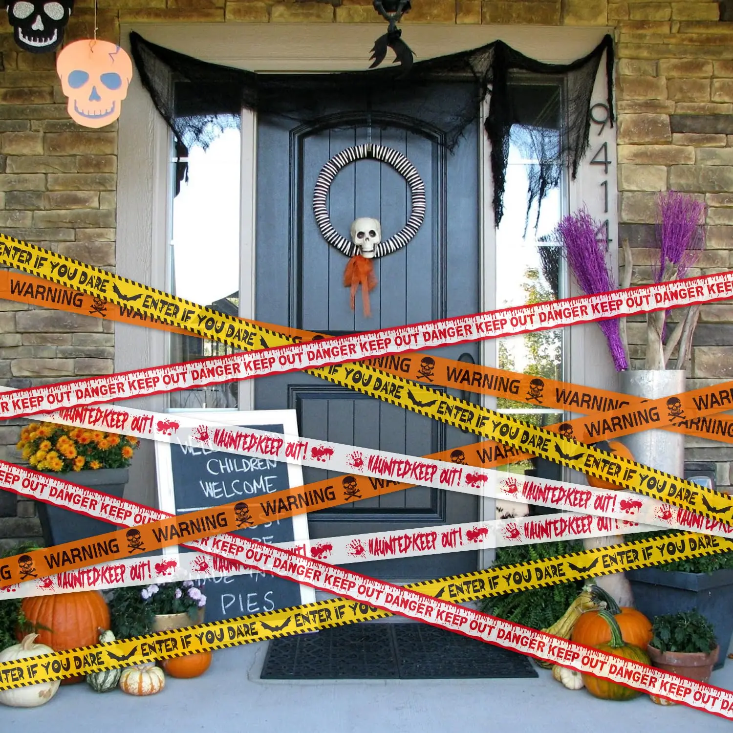Halloween Decorations Caution Fright Tape Hazard Warning Tape Halloween Party Decorations Outdoor Spooky Decorative Accessory