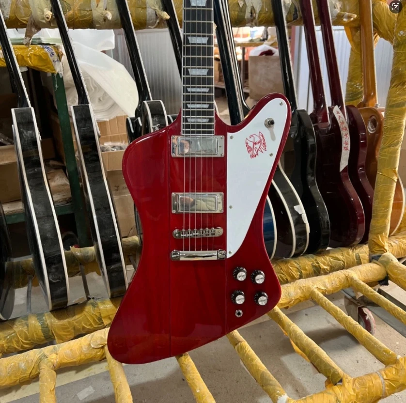 جيتار كهربائي أحمر مع بيك اب H-H، جسم من خشب الكرز، لوح فريتس من خشب الورد، إكسسوارات فضية، هدية عيد الميلاد شحن مجاني
