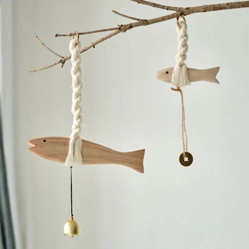 1Pc Lightweight Wooden Fish Car Ornament Hangable with Bell Pollack Door Pendant Ultra thin Fish Wall Art Bedroom