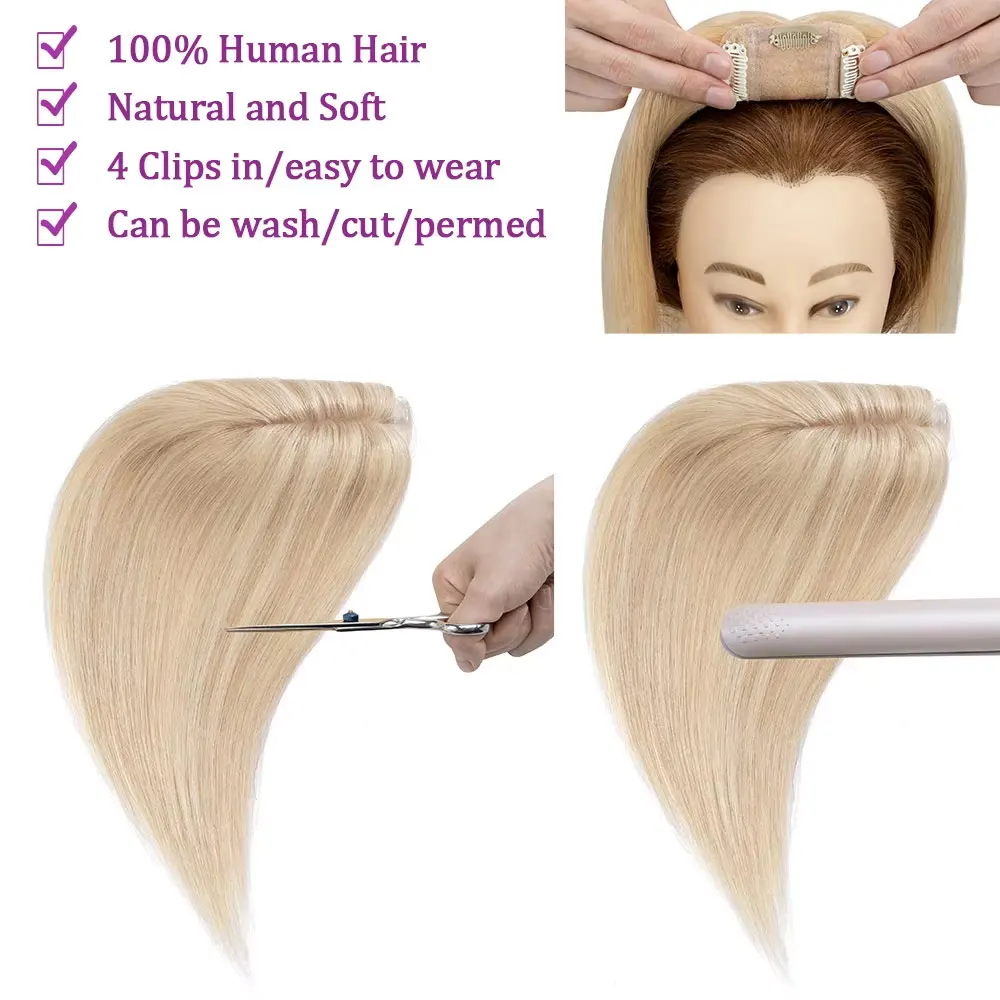 SEGO Kopfhaut-Topper aus 100 % Echthaar-Seide für Frauen mit dünner werdendem Haar, 7 x 13 cm, Seidenbasis, natürliches Haar, Clip-in-Top, Wiglet-Haarteile – Detail 5