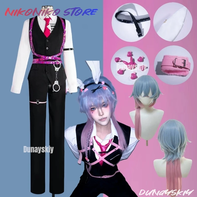 

Аниме Rabbit Hole Mikuu Doujin Косплей Костюм Микку Косплей Костюм Жилет Рубашка Брюки Полный комплект Мужчины Верх Хэллоуин Ролевая игра..... 구멍