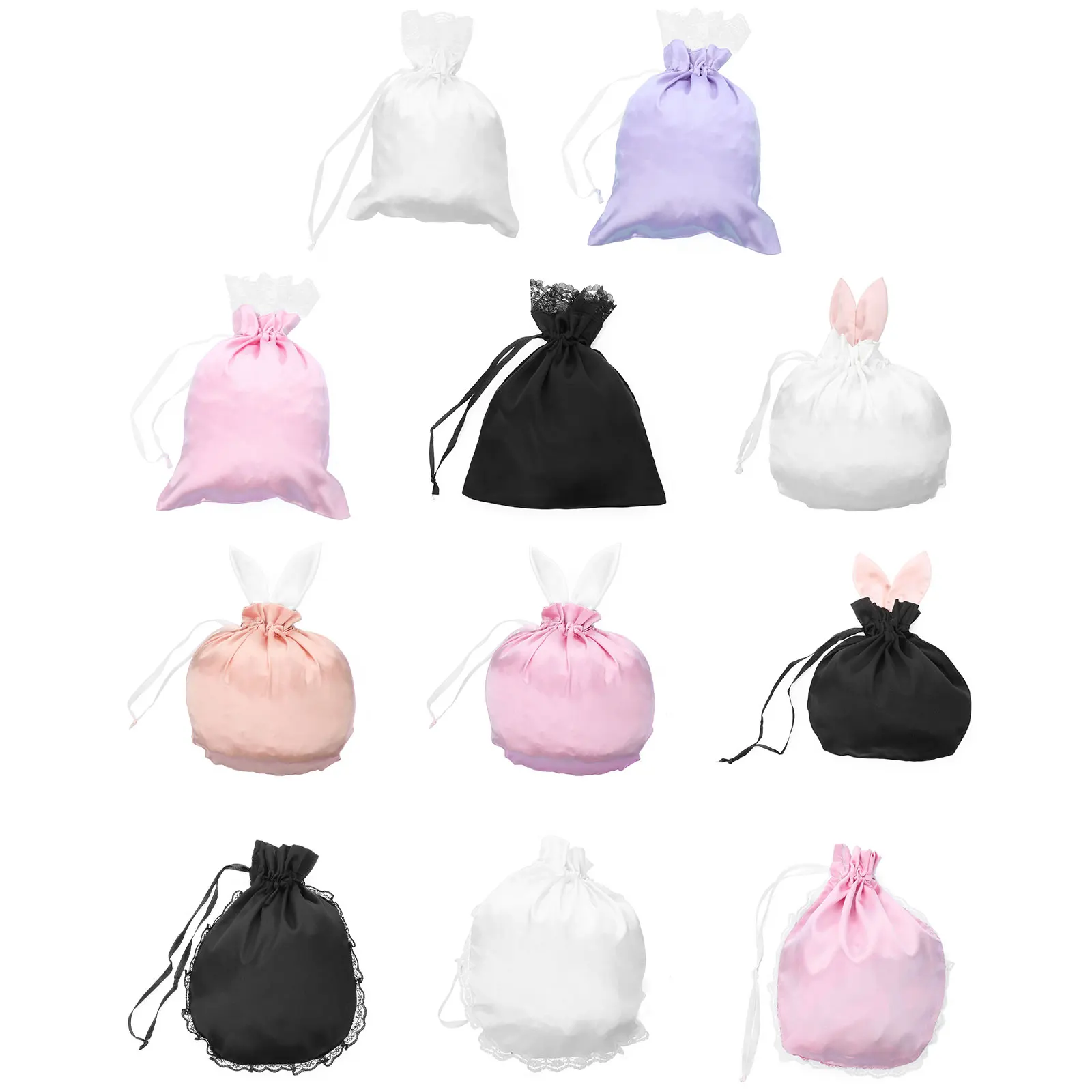 

Drawstring Underwear Bag Cute Lace Trim /Rabbit Ears Storage Pouch Travel Cosmetic Storage Bags Sundries Organizer Lingerie Bags