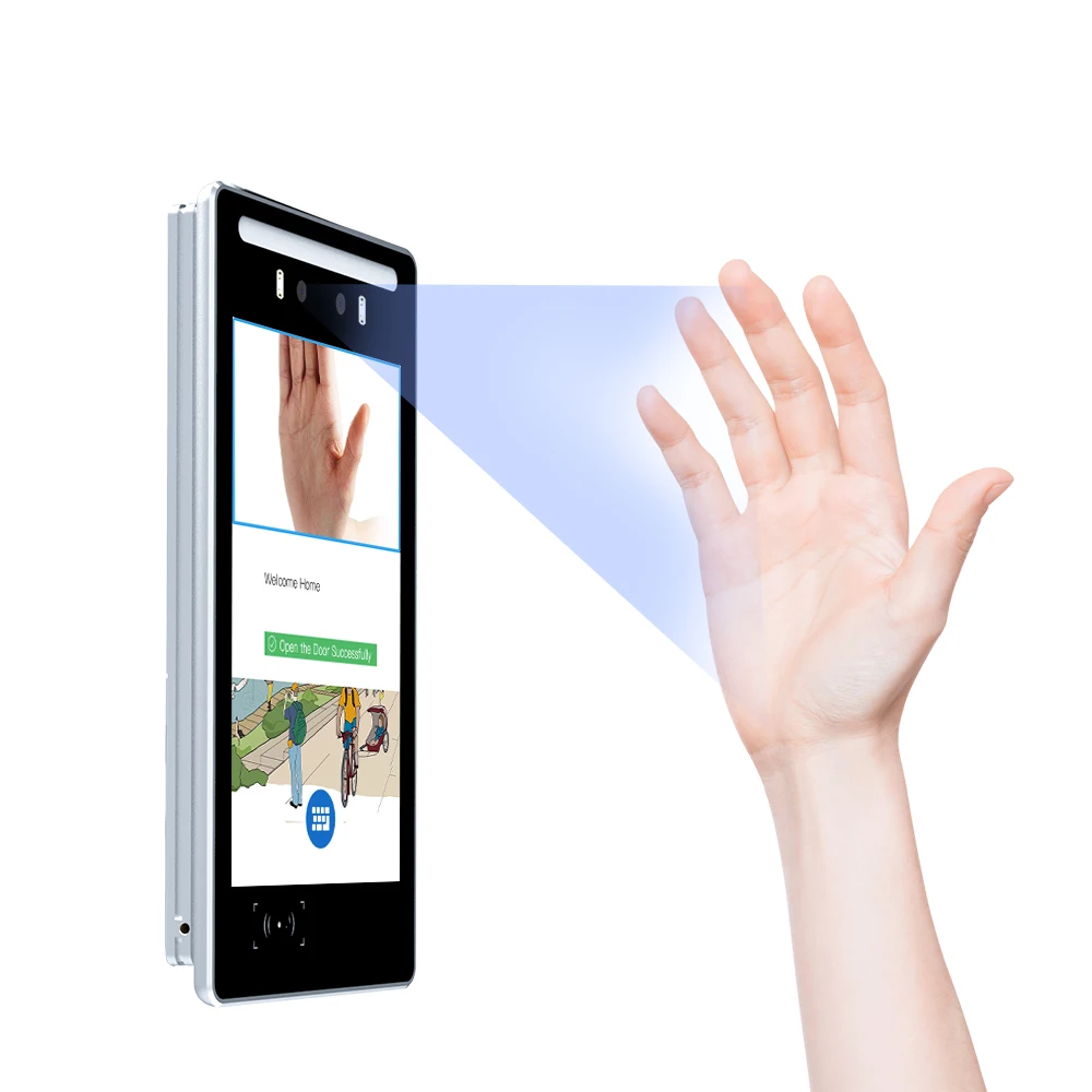 Thinmoo 8inch Android Palmprint Recognition Access Control Visual Intercom QR Code Recognition, ID Card Swiping Remote Control