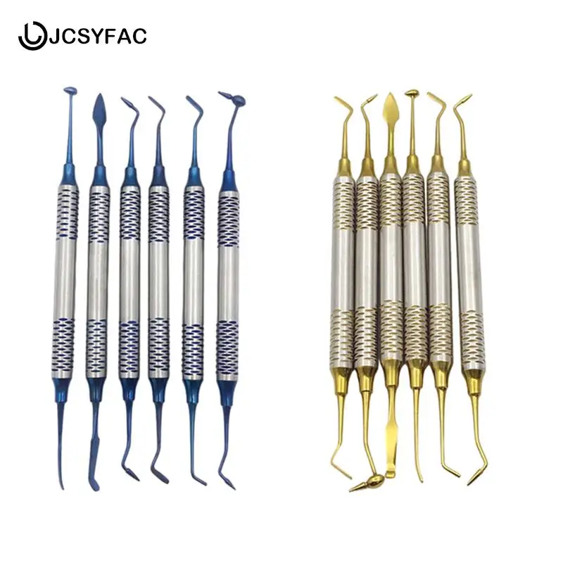 6pcs Dental Composite Resin Filling Spatula Thick Handle Restoration Set Dental Instrument Titanium Plated Head Resin Filler Set