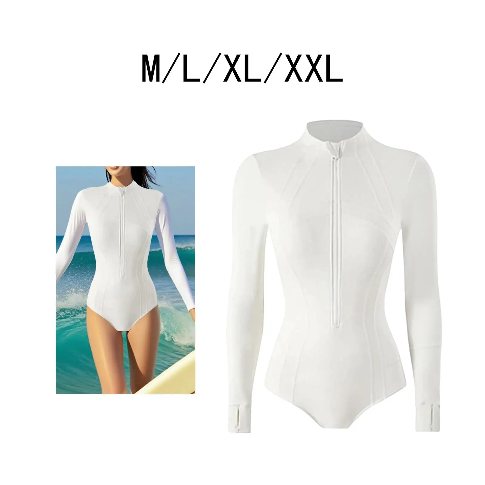 بدلة ركوب الأمواج المحمولة بسحاب أمامي للنساء بأكمام طويلة ملابس سباحة للغطس والغوص والسفر واليوجا والزلج على الماء