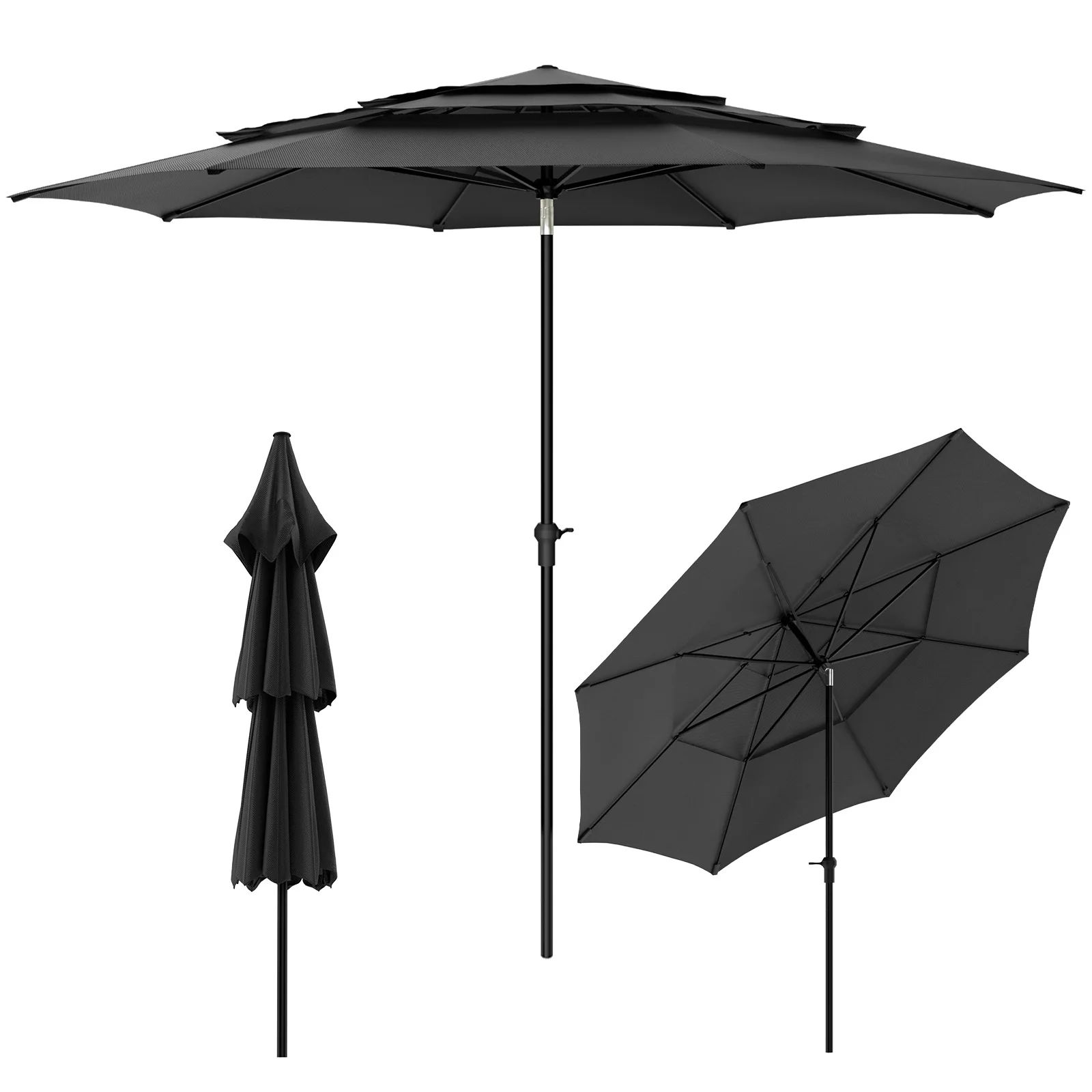 Parasol Soontrans 3m, parasol de jardin, parasol de terrasse à manivelle, résistant au vent, stable, inclinable environ à 45° °   parasol de balcon, plage