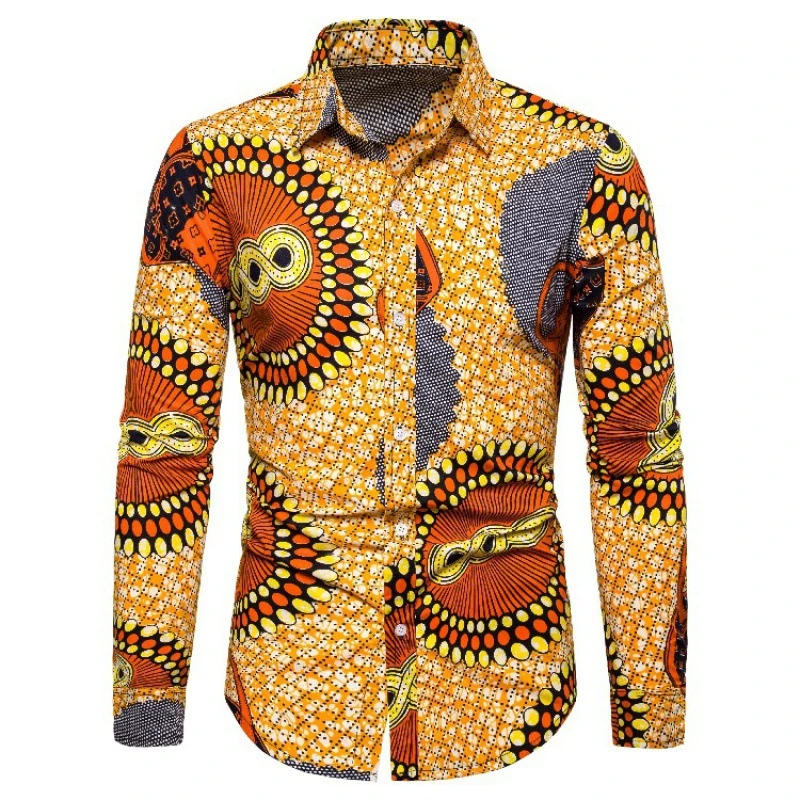 Men\'s Button Shirt Dashiki African Print Shirts Long Sleeve Tops Traditional Couple Clothes Hip Hop Ethnic Style Streetwear