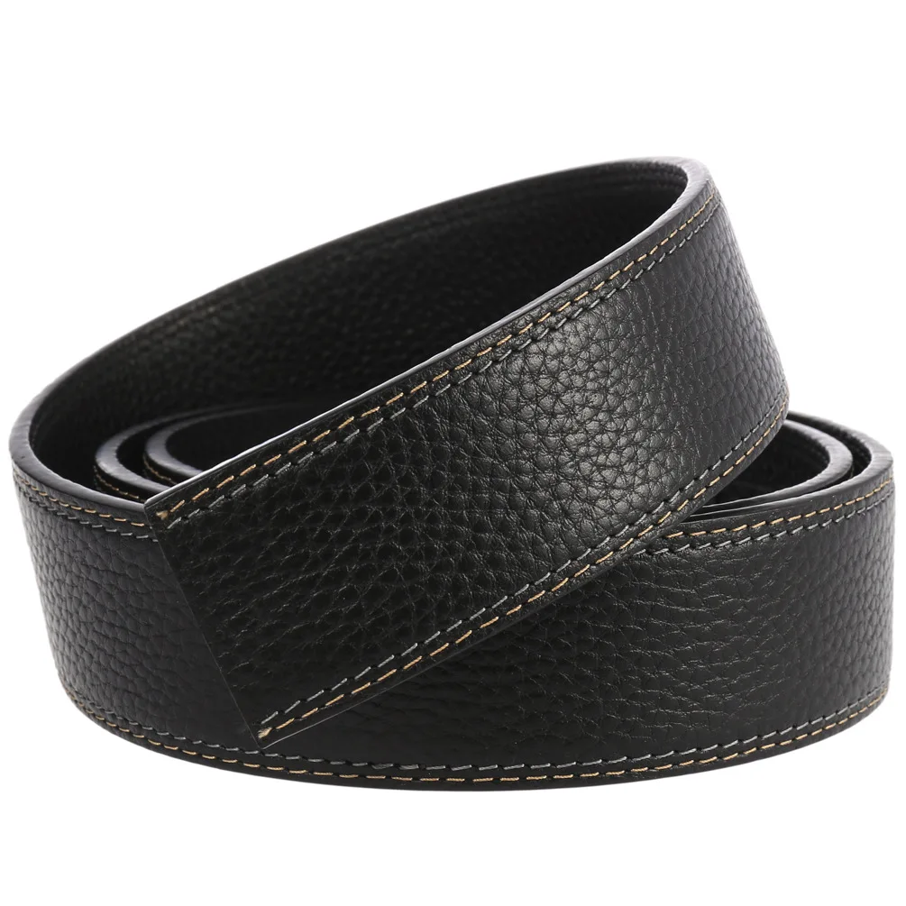 2024 New Business Travel Automatic Buckle 3.5cm Cowhide Belt Luxury Design For Men Litchi Pattern Pants With No Buckle Head Belt