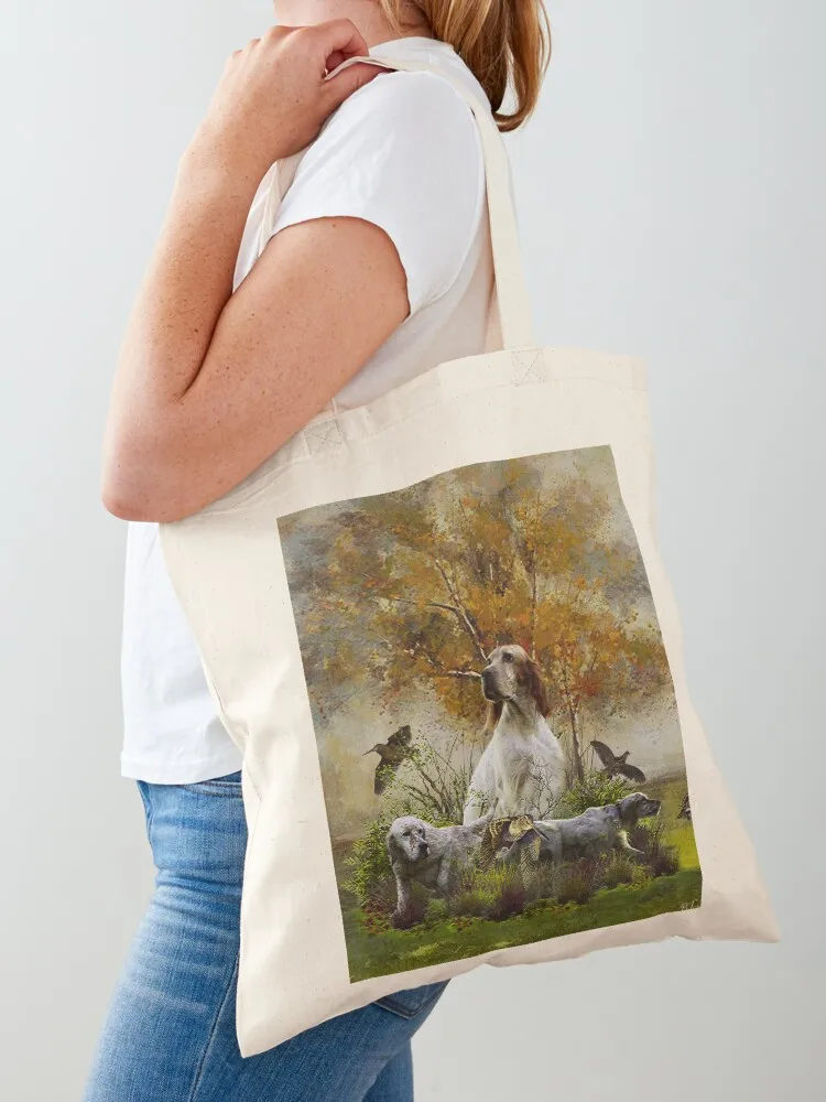 

English Setter , woodcock hunting Tote Bag canvas shopping bag supermarket folding bag Beach Lady bags