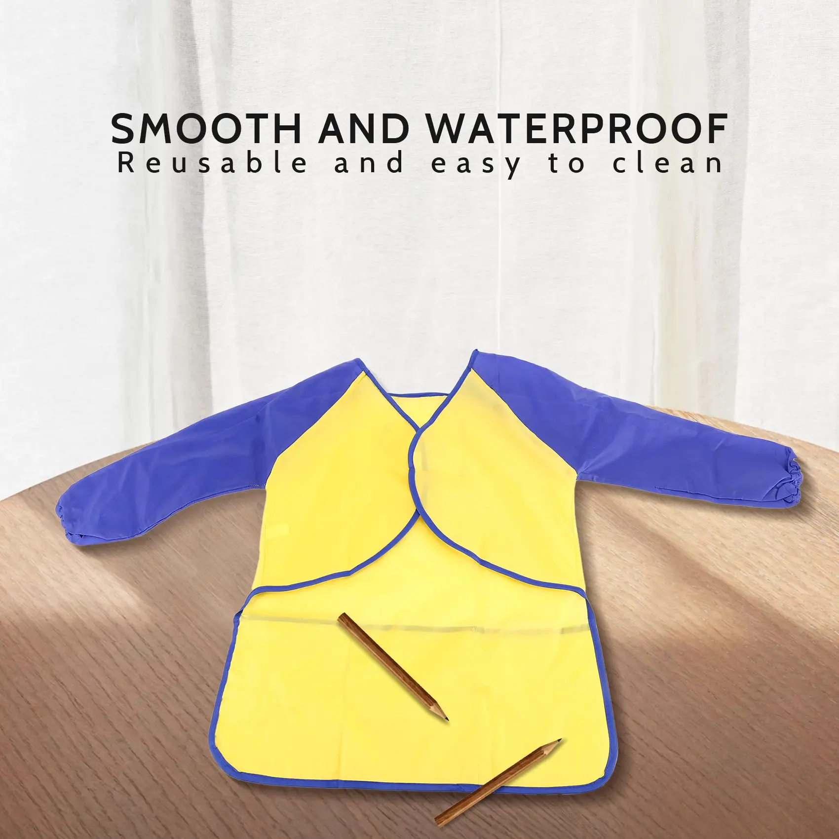 

A63T-упаковка из 2 детских художественных халатов, детские водонепроницаемые фартуки для рисования художника с длинными рукавами и 3 карманами для детей от 2 до 6 лет