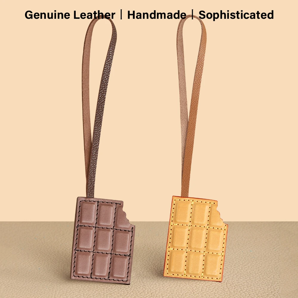 CRAZYSMITH Schokoladen-Taschenanhänger aus echtem Leder, italienisches vollnarbiges pflanzlich gegerbtes Rindsleder, luxuriöser Taschen-Charm für Handtaschen für LV, süßes Accessoire, Deko, Geschenk – Detail 9