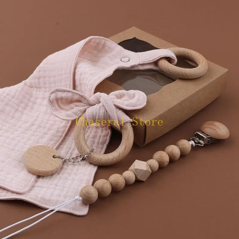 E7CE 3pcs/set Safety Baby Pacifier Chain Soother Saliva Towel Teether Skin-friendly Photography Supplies Baby Chew Teether To