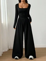 Women's Casual Solid Color Square Neck Long Sleeve A-Line Jumpsuit Pleating Wide Leg Loose Mopping Jumpsuit Spring/Fall 2026 - Image 4