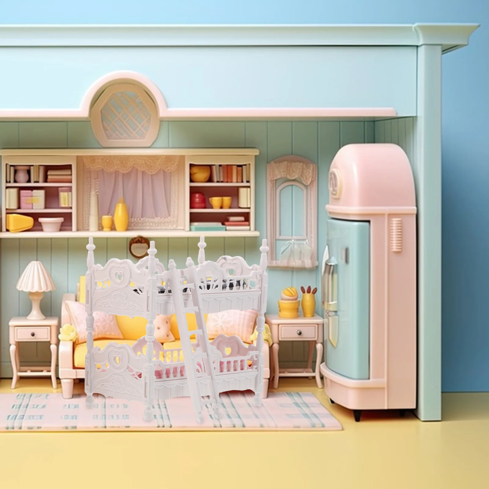 2Sets Mini Stapelbedden Poppenhuis Meubels Realistische Slaapkamer Set Interactieve Speel Props voor Kinderen Ruimtelijke Planning Vaardigheden