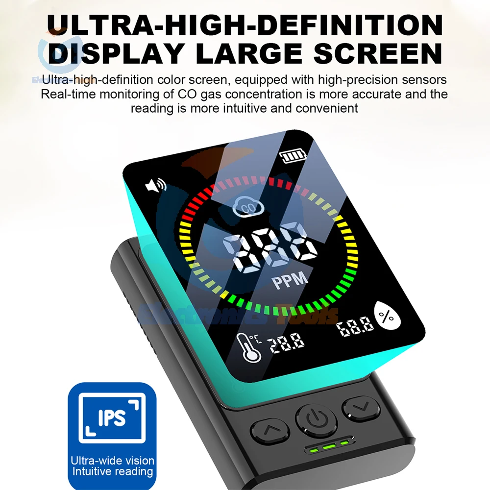DC 5V Type-C Carbon Monoxide Detectors Portable LCD Display High Accuracy PPM Monitoring Temperature and humidity Meter Monitor