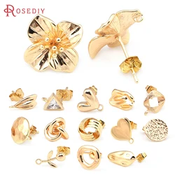 18 Karat Gold Farbe Messing Blumen knoten Herz Dreieck runde Form Ohr stecker Stifte Ohrringe Schmuck machen DIY Befunde Zubehör