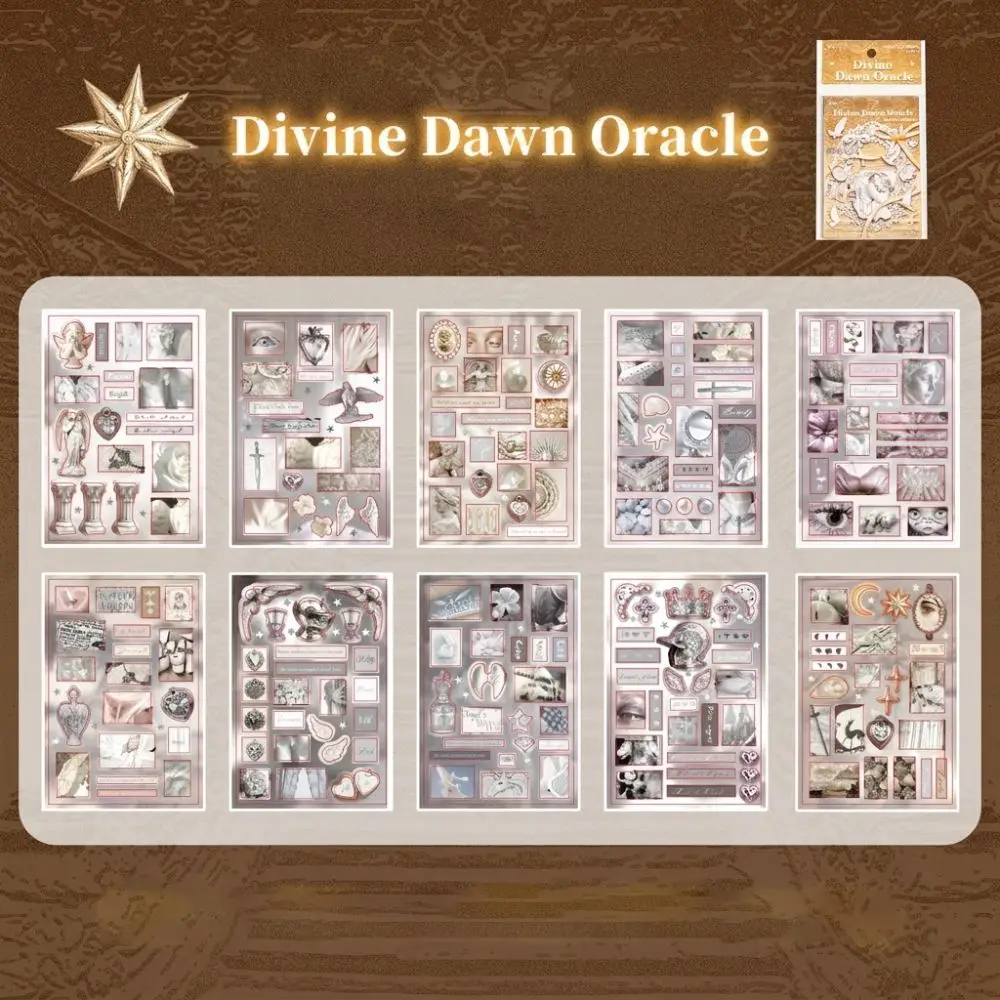 20 Sheets DIY Decorative Stickers Retro Style Cartoon Cut Film Sticker Book Day and Night Theme Scrapbook Stickers