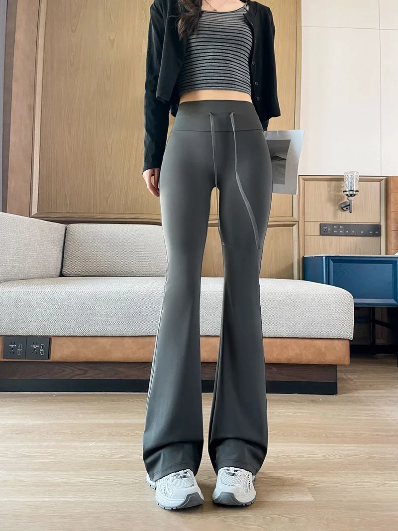 BIVIGAOS Autumn New Drawstring High Waist Micro Flared Leggings Women Slim Fit Elastic Fashionable Casual Sports Flared Pants