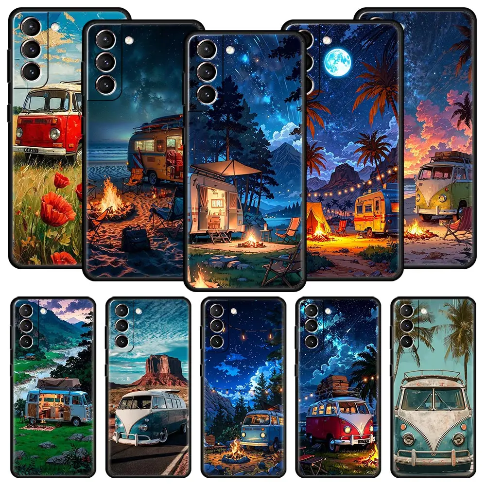 เคสโทรศัพท์มือถือลายรถตู้คอมบิ สำหรับแคมป์ปิ้งกลางแจ้ง สำหรับ Samsung Galaxy S25 Edge S24 S23 S22 S20 Ultra S21 FE 5G S10 Plus  วัสดุ TPU นิ่ม