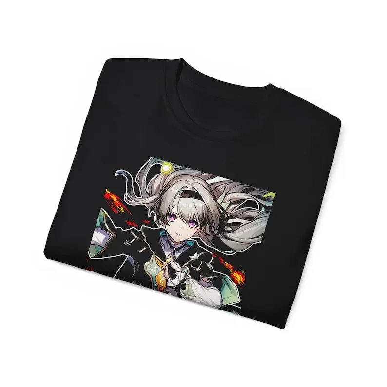 Camiseta con estampado de luciérnaga Kawaii para mujer, camiseta de manga corta con riel de estrella Honkai, ropa informal Harajuku de verano, Tops Unisex