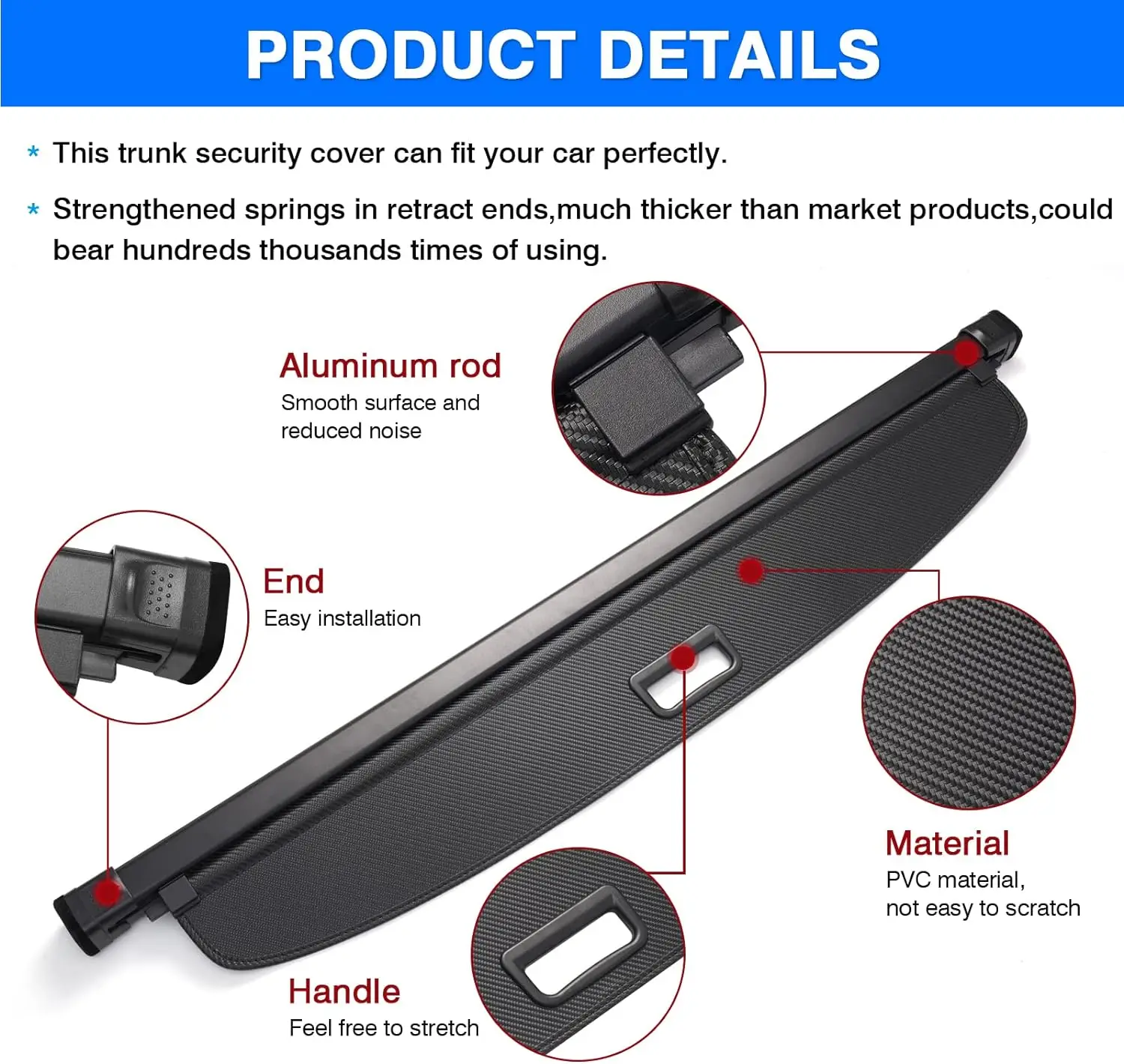 Cargo Cover for Toyota RAV4 2024-2020, Retractable Rear Trunk Security Cover Shielding Shade Black Carbon Fiber Texture