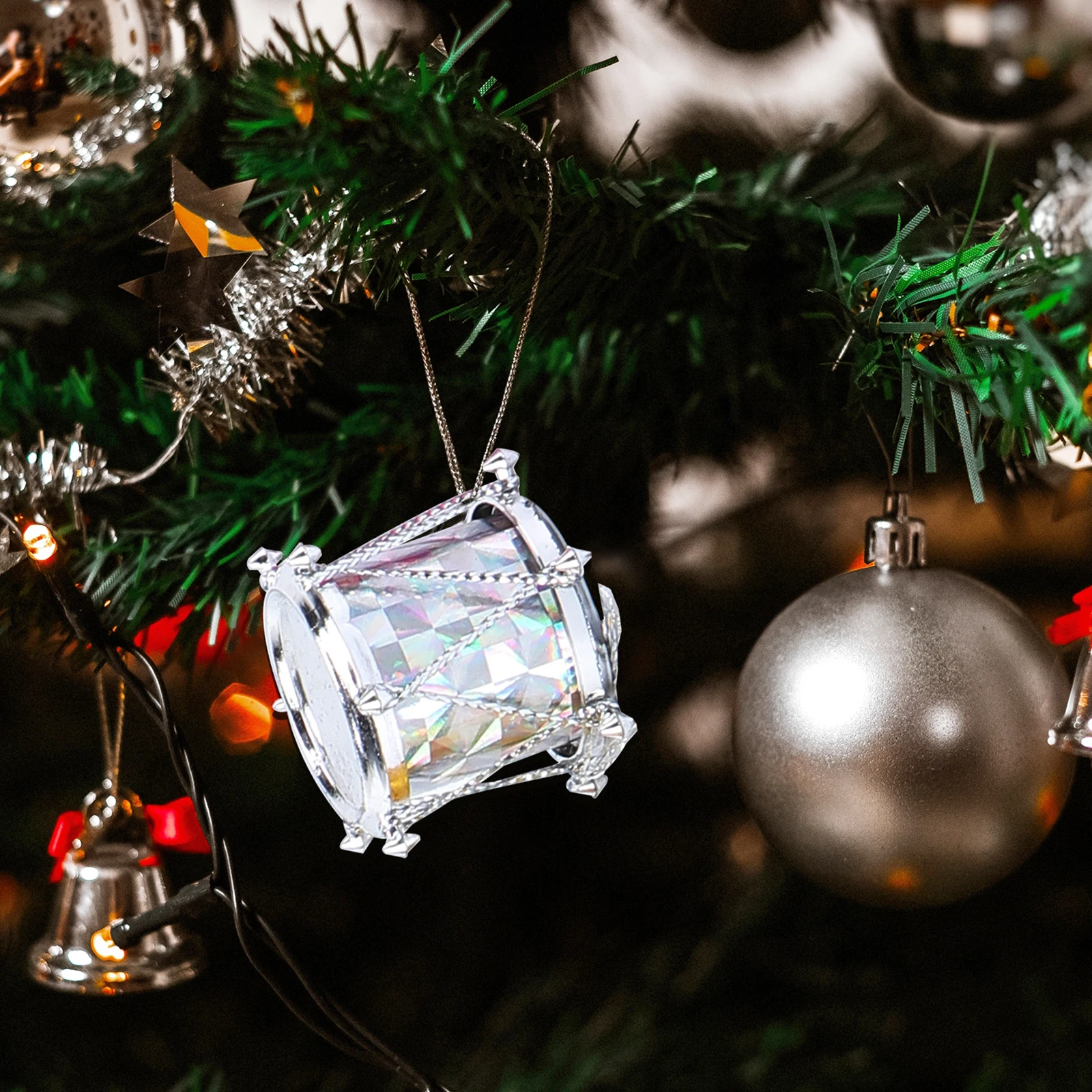 

48Pcs Mini Drum Hanging Ornaments Christmas Tree Decorations Glitter Colorful Plastic Christmas Wedding Party Decor
