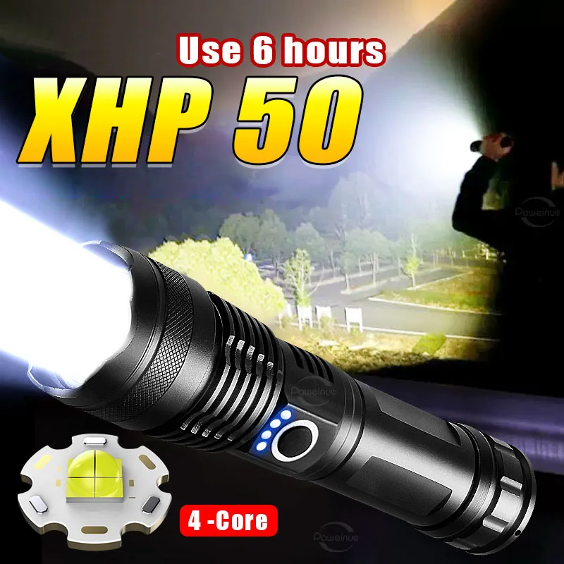 

XHP50 High Power LED Flashlight 100000 Lumens Torch Light USB Rechargeable Lamp Waterproof Zoomable Tactical Lantern For Camping