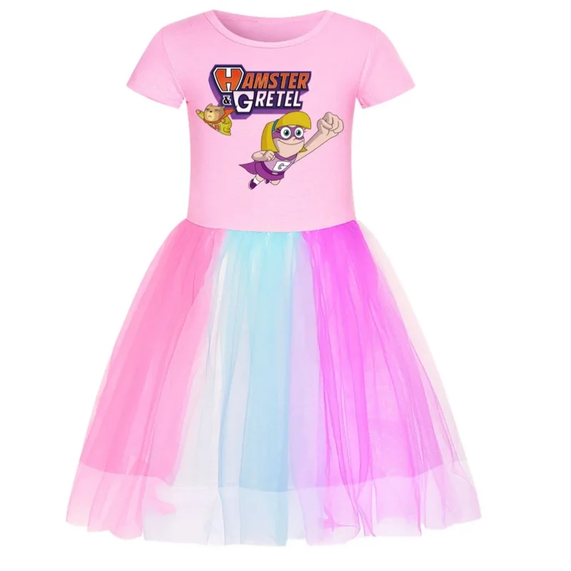 AIAI 2025 키즈 여아 의류 아기 여자아이 햄스터와 그레텔 드레스 만화 어린이 스포츠 캐주얼 드레스 의상 (3-8세)