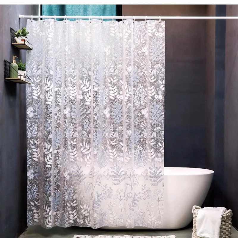 Biodegradable EVA Shower Curtain - Waterproof & Mildew-Resistant with Hooks, Blue Jacaranda Design, Matt Finish