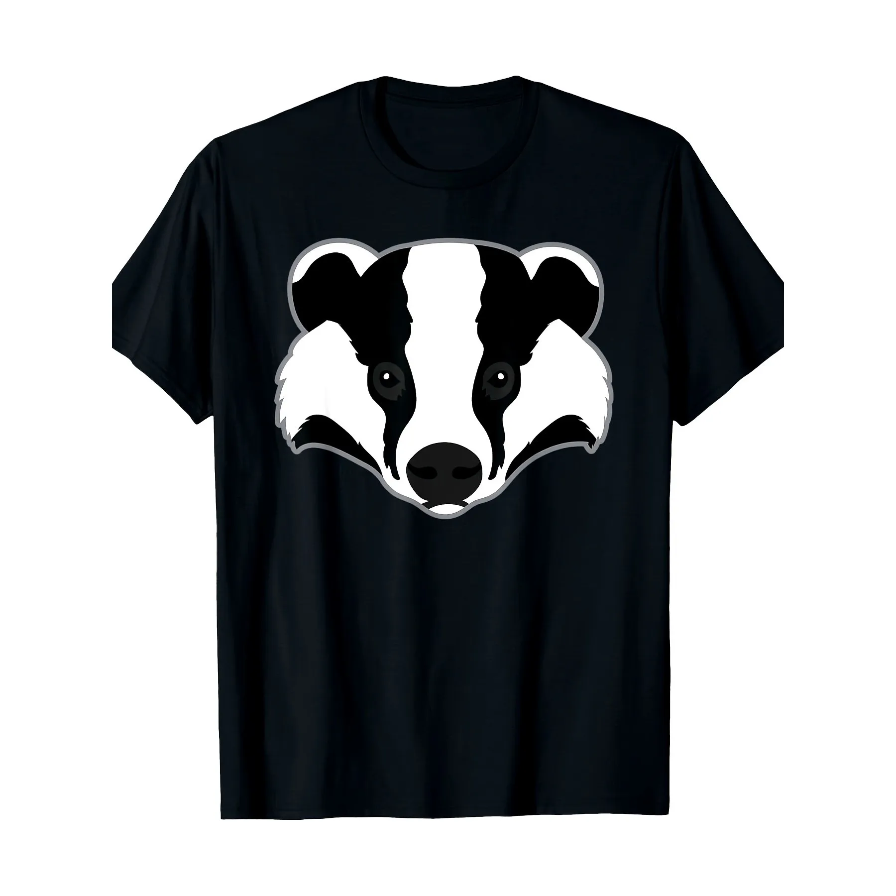 Bold Badger Face Graphic T-Shirt, Unisex Casual Black Short-Sleeve Crew Neck Tee for Everyday Wear
