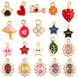 Super Mini Cute Love Heart Star Flower Leaf Fruits Charm Pendant,Cubic Zirconia Paved,Jewelry Necklace Bracelet Accessories L22