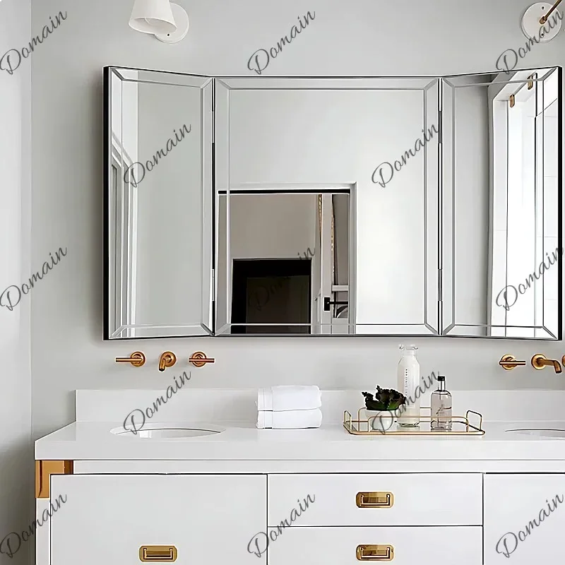ZL New Luxury 3-Way Hinged Mirror Wall Mounted, Square Vanity Mirror for Bathroom, Foldable Makeup Mirror with Stand