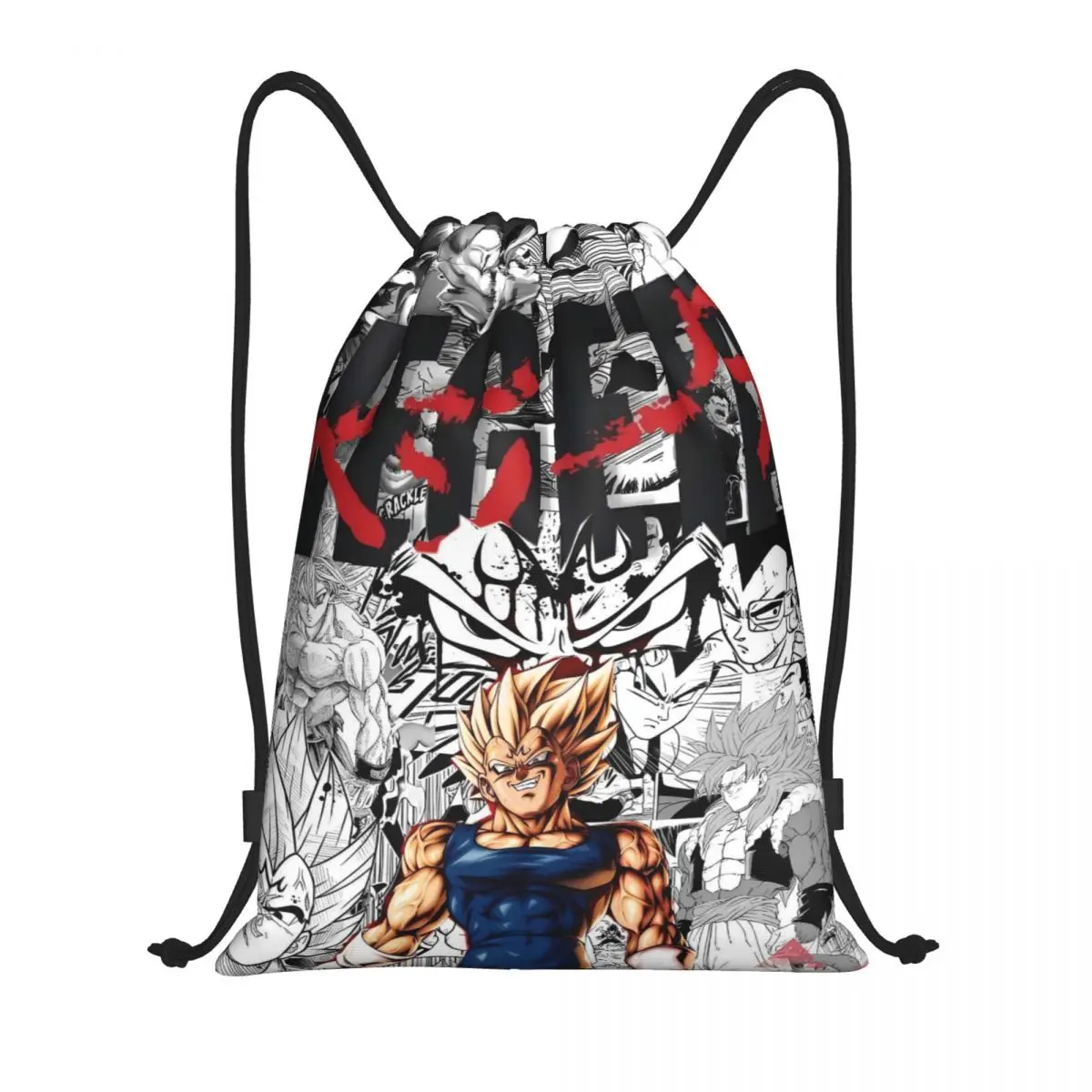 DBZ V-Vegetaes Cartoon-Rucksack mit Kordelzug, Sport- und Turnbeutel für Männer und Frauen, Manga-Trainingssack