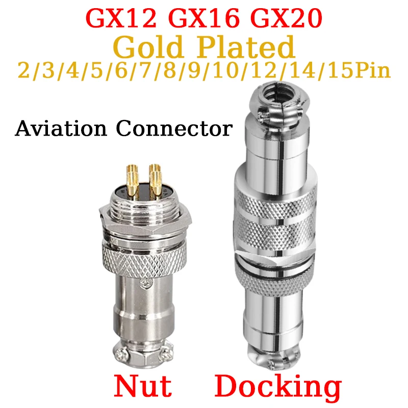 

5/20Sets GX12 GX16 GX20 Gold Plated Aviation Socket Male&Female Docking Connector 2/3/4/5/6/7/8/9/10/12/14/15Pin Cable Connector