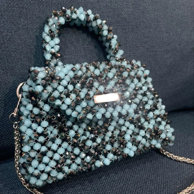 

Hot Selling Chain Crystal Bag Crossbody Square Bead Ins Design Flip Cover Women's Bags Handmade Custom Color Party 2024 Handbag