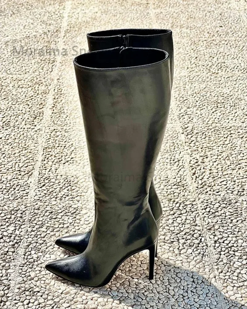 

Pointed Toe Leather Boots Stiletto High Heels Knee High Boots for Women Sexy Colorful Long Boots Women's Winter Party Shoes