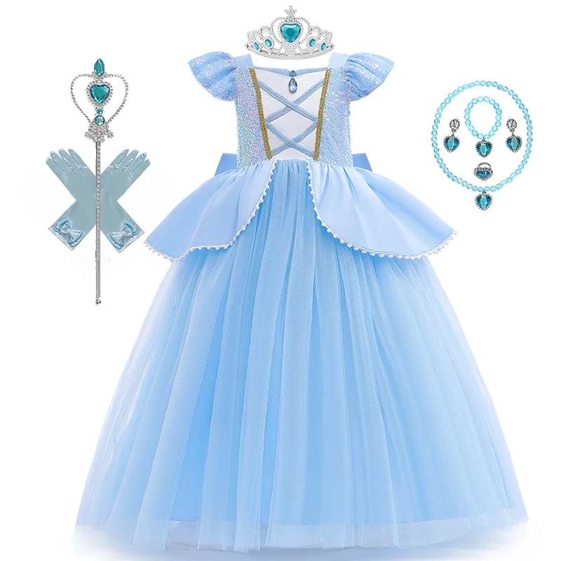 2-10Y Assepoester Jurk Prinses Cosplay Kostuum voor Meisjes Fancy Dress Up 2025, Kids Christmas Birthday Party Outfit met Handschoenen