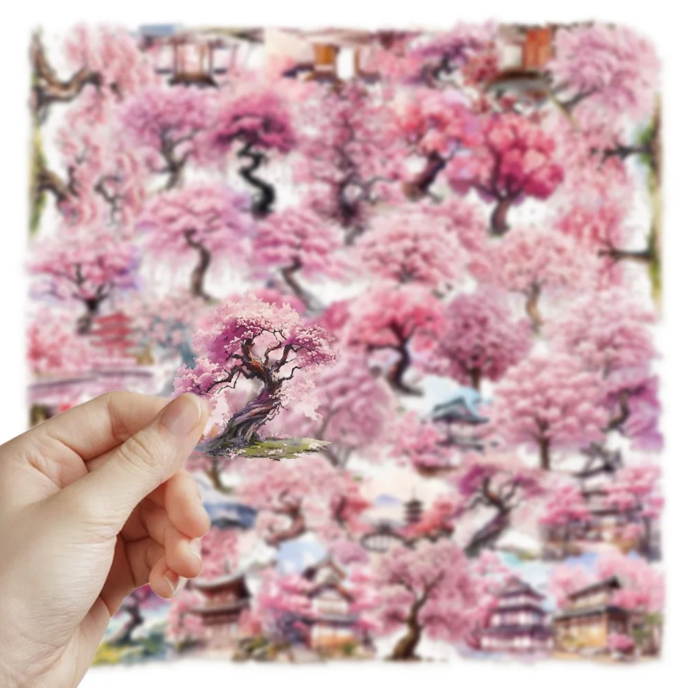 10/50 pezzi rosa Giappone fiori di ciliegio adesivi PET decalcomanie per telefono portatile notebook adesivi estetici trasparenti fai da te regali per bambini
