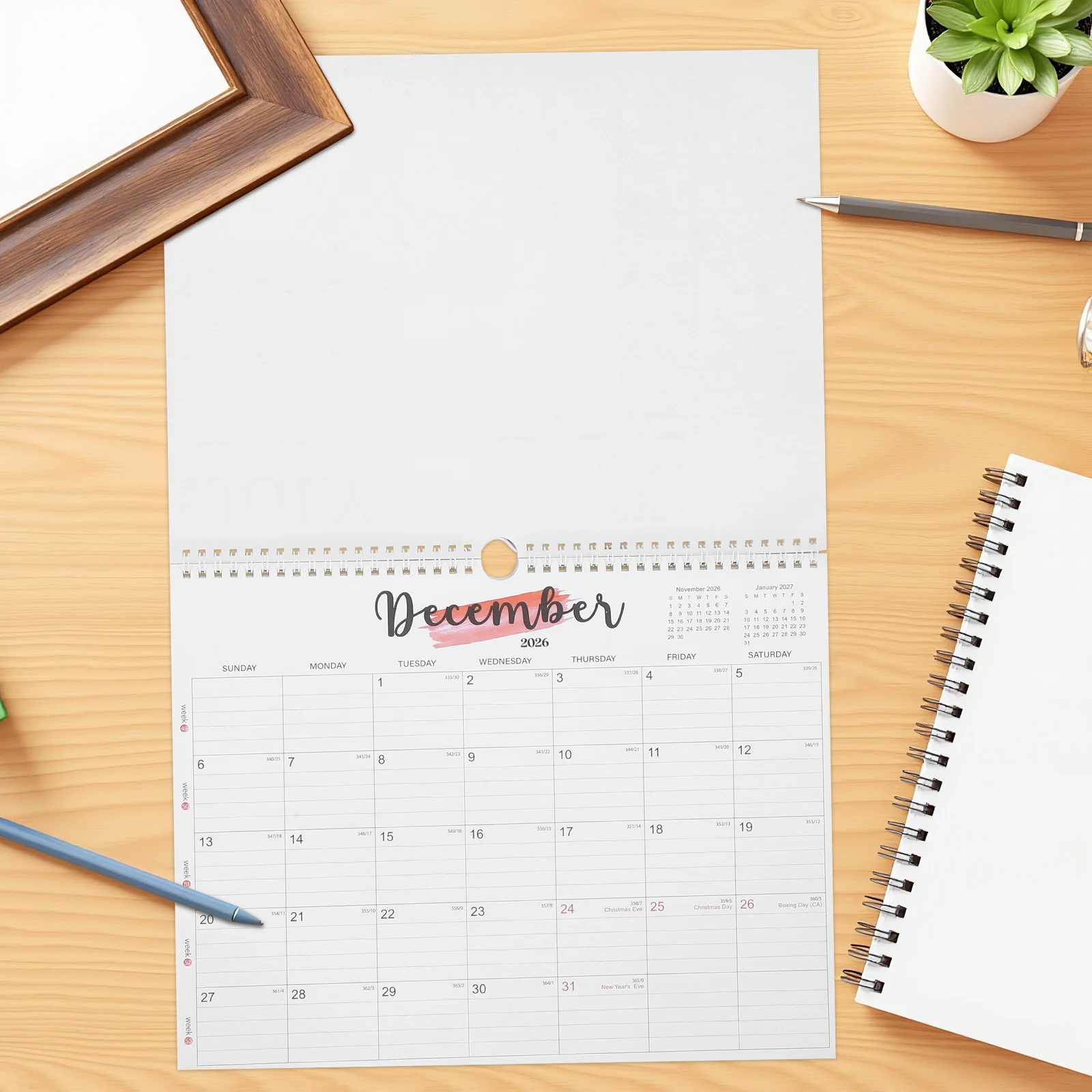 

Large 2026-2027 Yearly Wall Calendar Spiral Bound Monthly Planner for Family Office School Holiday Planning Solution