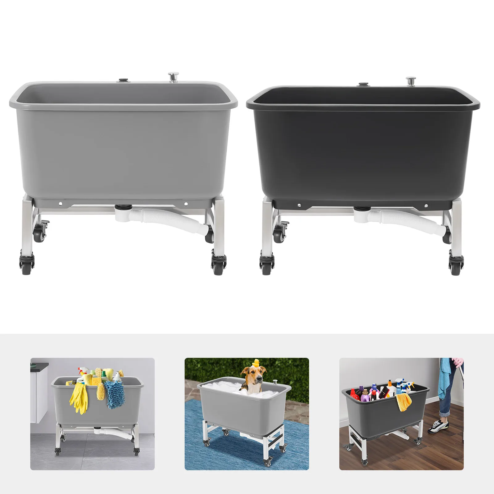 

Portable Floor Mop PP Sink,Black/Gray Rectangular Freestanding Utility Mop Sink 60*40*50.5cm for Restaurants,Bars