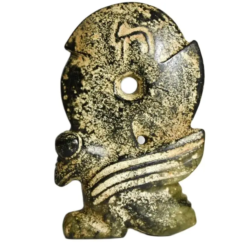 

Tibet Hongshan Culture Natural Meteorite Iron Stone Carved Sun God Statue Decoration Mascot Pendant Home Decor Ornaments