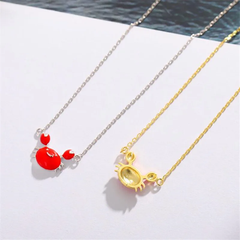 New Korean Style Simple Red Small Crab Drop 925 Sterling Silver Jewelry Creative Personality Animal Popular Necklaces XL259