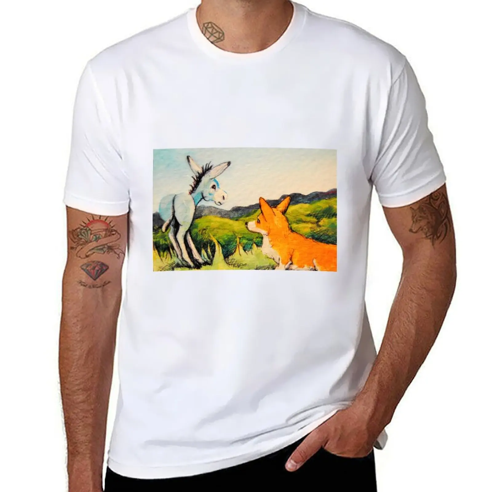 

Donkey~Welsh Pembroke Corgi~Dog~Goldfield~Colorado~ T-Shirt t shirts cotton 100% mens graphic t shirts