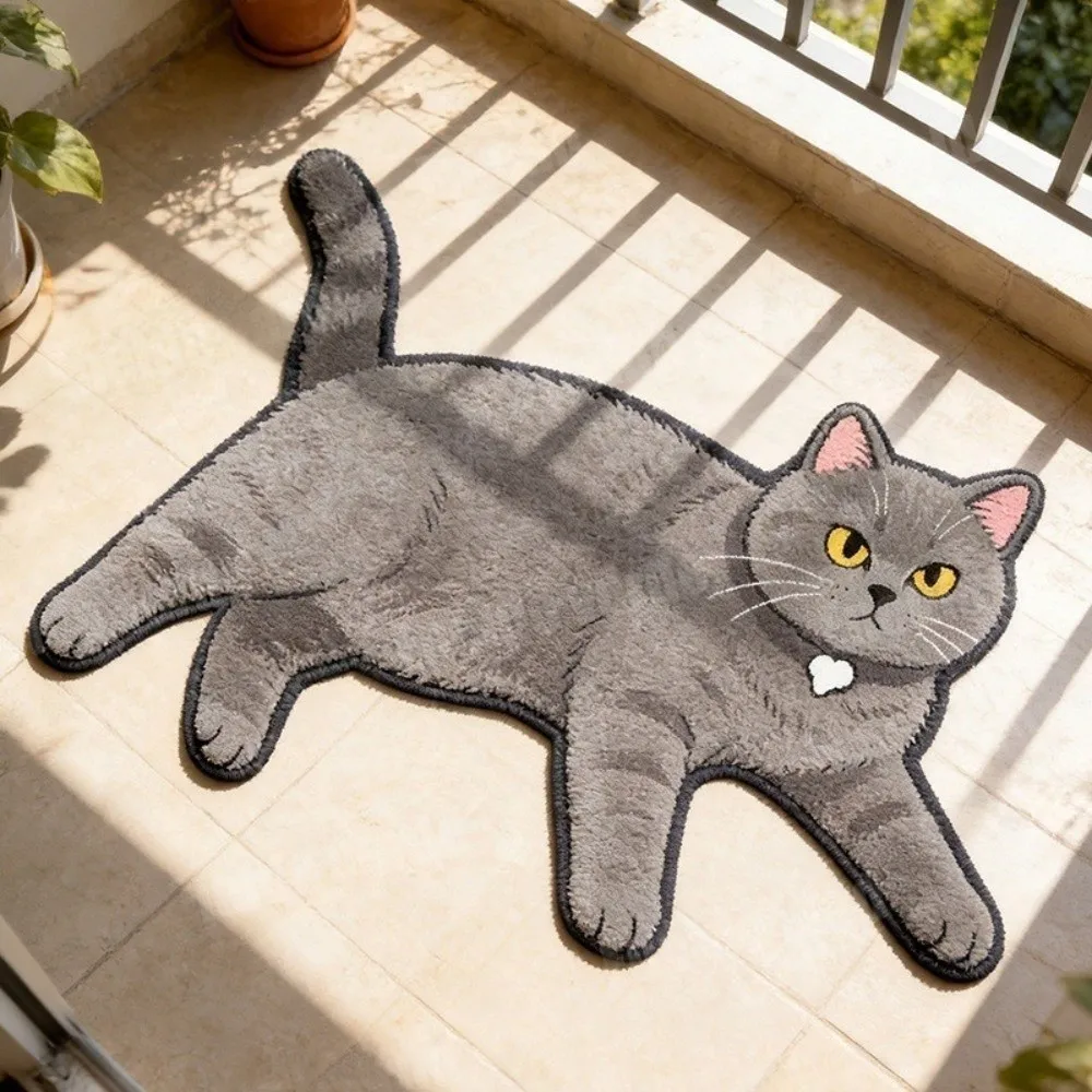 Room Accessory Non Slip Cat Floor Mat Cartoon Cat Shape Not Easy To Shed Bathroom Rug Absorbent Bath Mat Bathroom