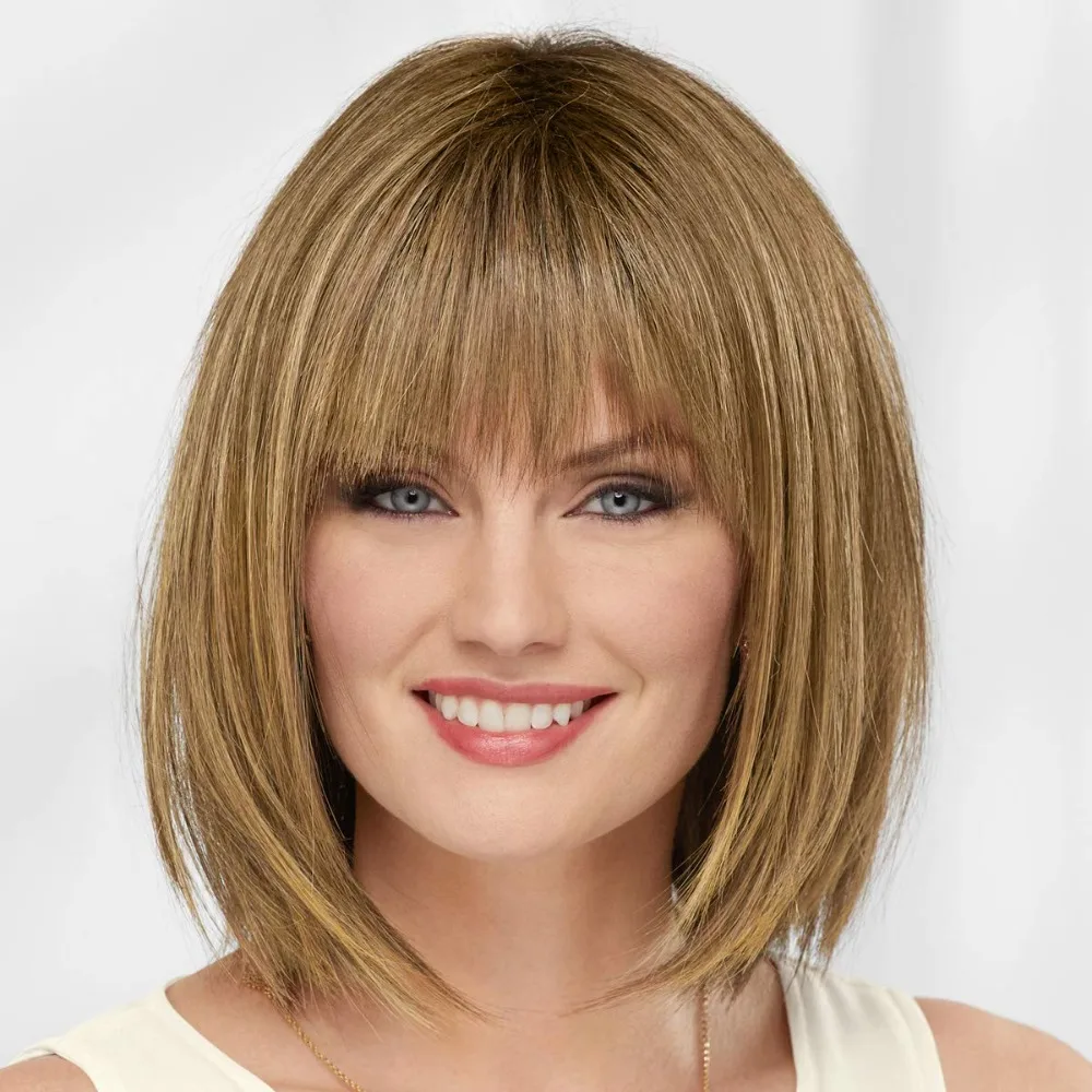 

Dahlia VersaFiber Wig Heat-Stylable Bob Wig with Razor-Cut Layers and Edgy Bangs/Multi-tonal Shades of Blonde, Silve, Brown,